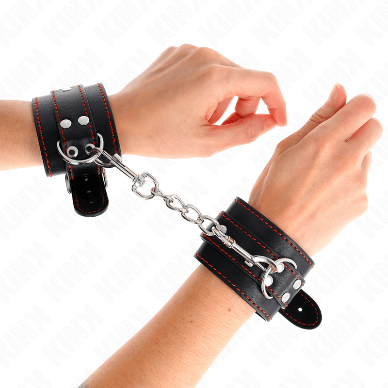 Fesselset Handgelenkfesseln Schwarz mit Rotem Futter Verstellbar 20 cm
