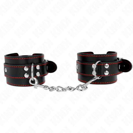 Fesselset Handgelenkfesseln Schwarz mit Rotem Futter Verstellbar 20 cm
