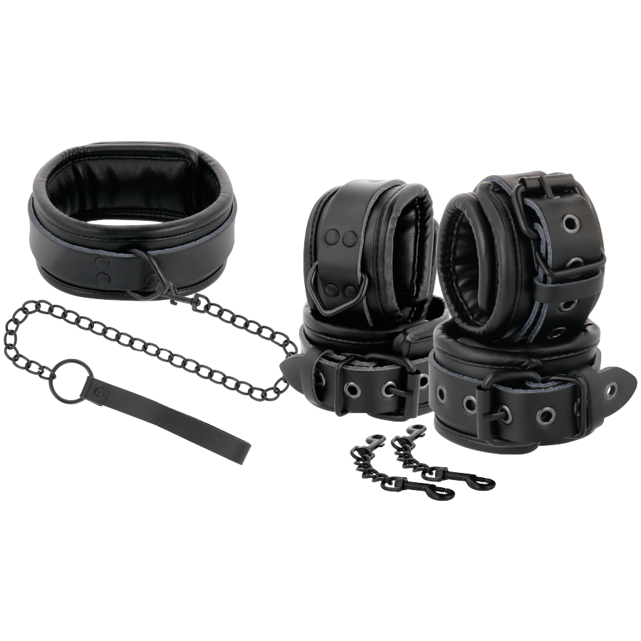 Fesselset Handschellen und Kragen aus schwarzem Leder – Ansicht 2
