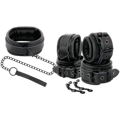 Fesselset Handschellen und Kragen aus schwarzem Leder