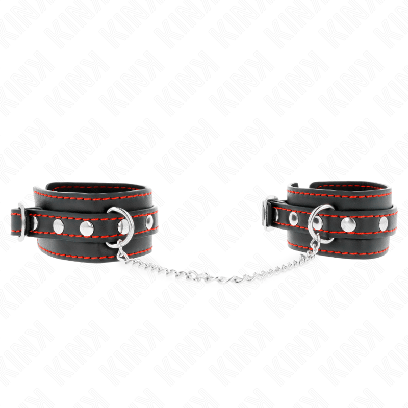 Fesselset Kleine Handgelenksfesseln Schwarz mit Rotem Futter Verstellbar 14 cm – Ansicht 2