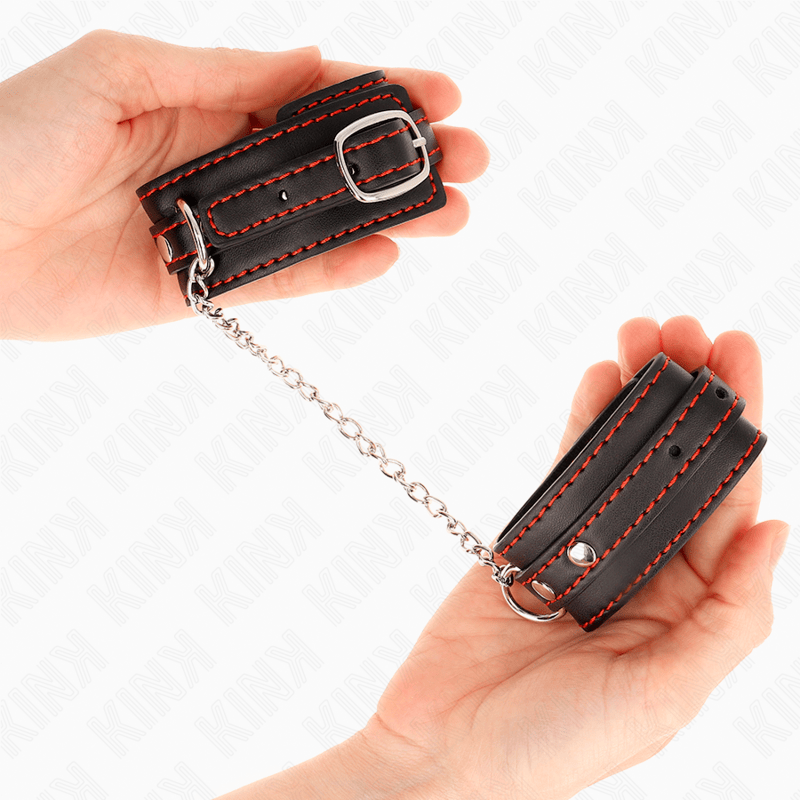 Fesselset Kleine Handgelenksfesseln Schwarz mit Rotem Futter Verstellbar 14 cm – Ansicht 4