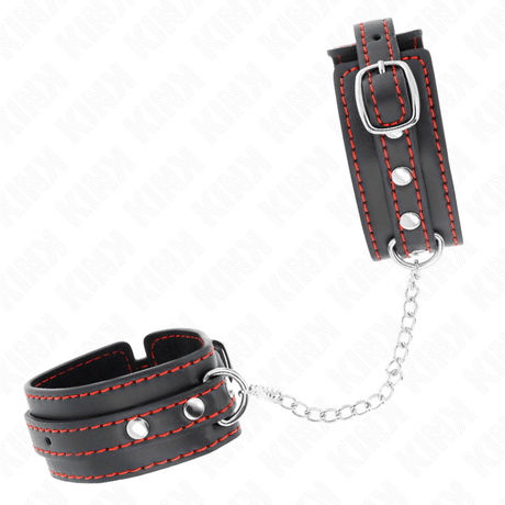 Fesselset Kleine Handgelenksfesseln Schwarz mit Rotem Futter Verstellbar 14 cm