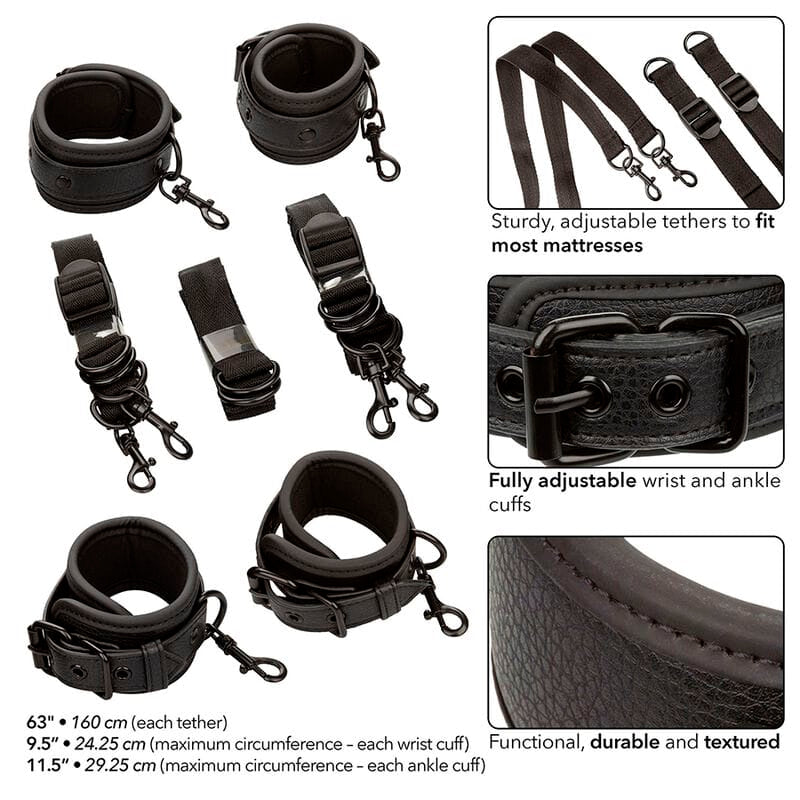 Fesselset Nocturnal Bettfesseln Leder Verstellbar Schwarz