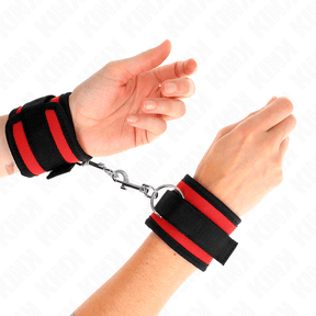 Fesselset Nylon Bind-Handfesseln mit Klettverschluss Rot-Schwarz Modell 2 Verstellbar 25 cm