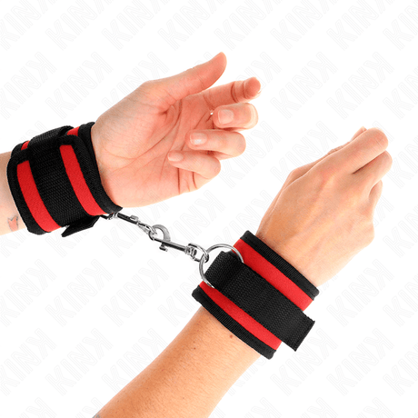 Fesselset Nylon Bind-Handhandfesseln mit Klettverschluss Rot-Schwarz Modell 2 Verstellbar