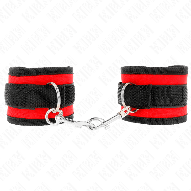 Fesselset Nylon Bind-Handfesseln mit Klettverschluss Rot-Schwarz Modell 2 Verstellbar 25 cm – Ansicht 2