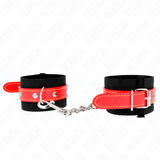 Fesselset Nylon-Handgelenkfesseln Schwarz mit Kunstleder Rot Verstellbar 19 cm – Ansicht 2