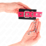 Fesselset Nylon-Handgelenkfesseln Schwarz mit Kunstledergürtel Himbeerrosa Verstellbar 19 cm – Ansicht 4