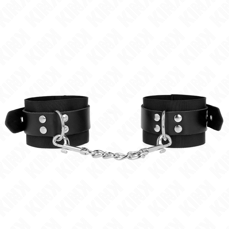 Fesselset Nylon-Handgelenkfesseln Schwarz mit Ledergurten Schwarz Verstellbar 19 cm – Ansicht 2