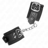 Fesselset Nylon-Handgelenkfesseln Schwarz mit Ledergurten Schwarz Verstellbar 19 cm – Ansicht 3
