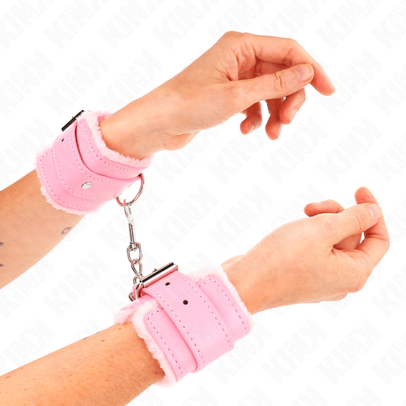 Fesselset pelzgefütterte Handgelenkfesseln Rosa mit Rosa Gürtel Verstellbar 17 cm – Ansicht 3
