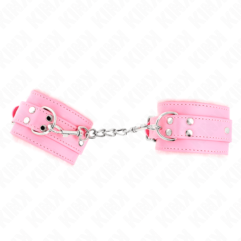 Fesselset pelzgefütterte Handgelenkfesseln Rosa mit Rosa Gürtel Verstellbar 17 cm