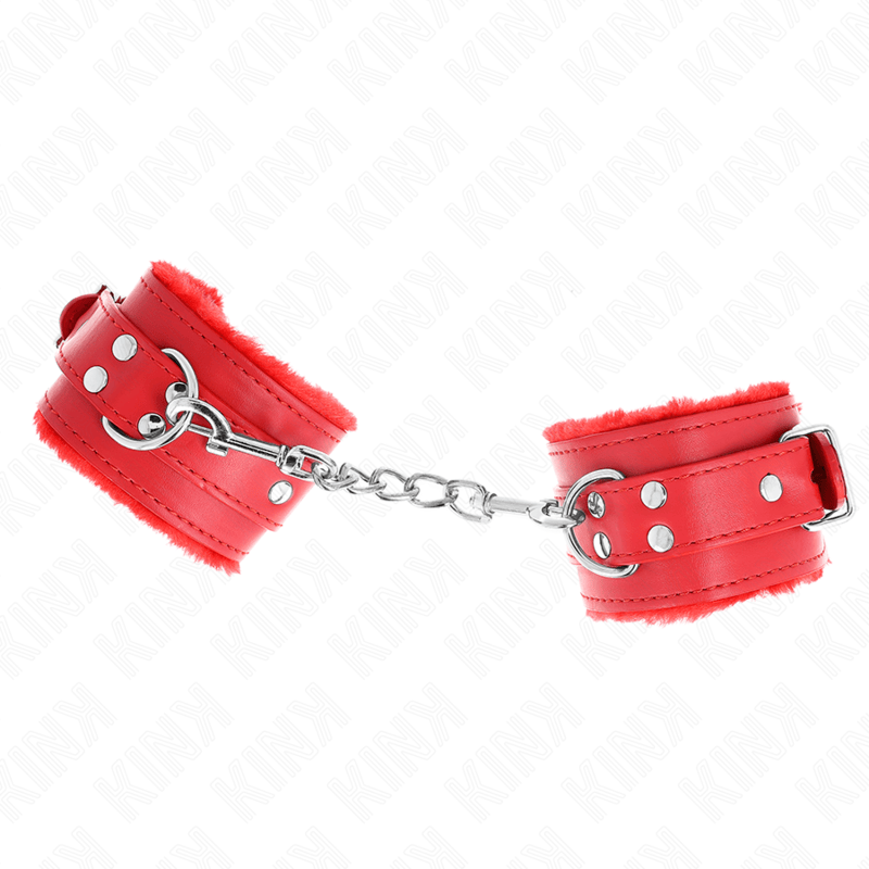 Fesselset pelzgefütterte Handgelenkfesseln Rot mit Rotem Gürtel Verstellbar 17 cm – Ansicht 3