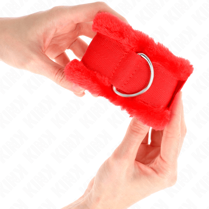 Fesselset pelzgefütterte Handgelenkfesseln Rot Verstellbar 17 cm – Ansicht 4