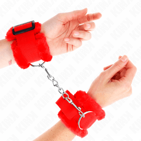 Fesselset pelzgefütterte Handgelenkfesseln Rot Verstellbar 17 cm