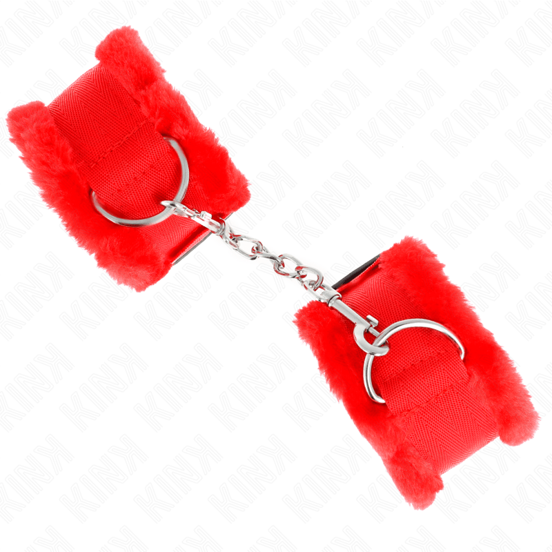 Fesselset pelzgefütterte Handgelenkfesseln Rot Verstellbar 17 cm – Ansicht 3
