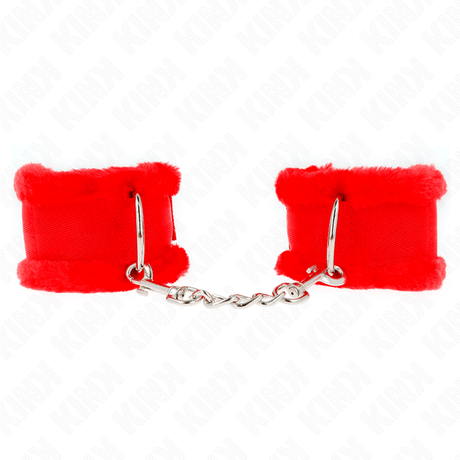 Fetisch-Toy KINK Handfesseln aus Nylon mit rotem Fell Rot 31 x 7 cm – Ansicht 2