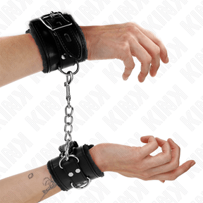 Fesselset pelzgefütterte Handgelenkfesseln Schwarz mit Schwarzem Gürtel Verstellbar 17 cm