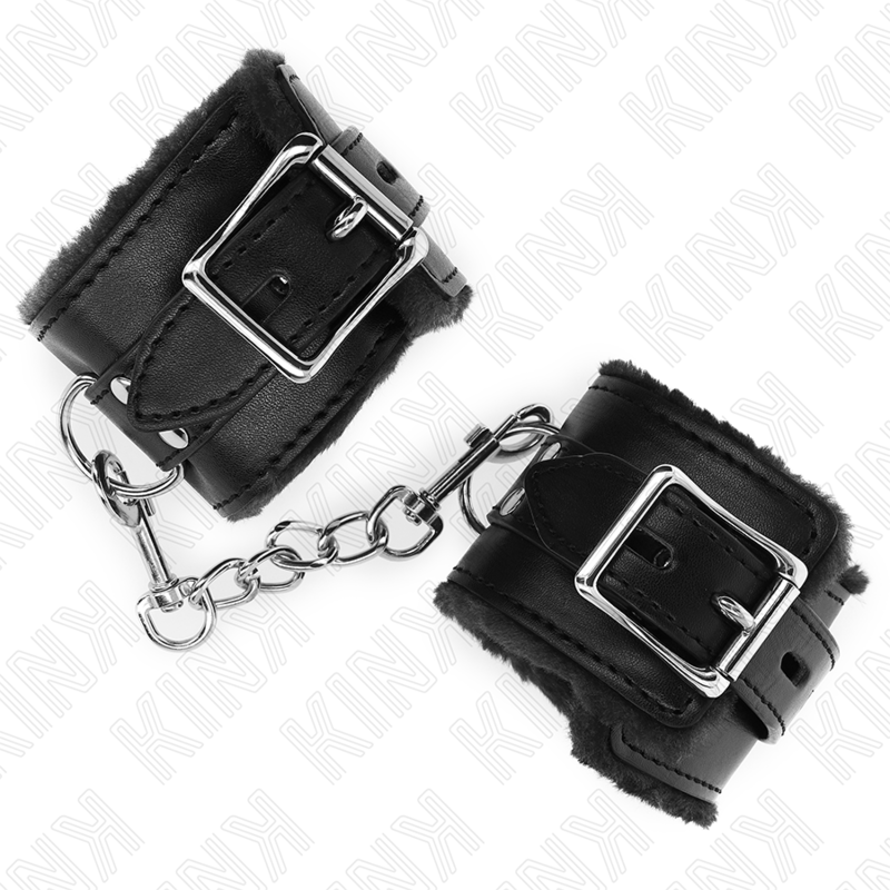 Fesselset pelzgefütterte Handgelenkfesseln Schwarz mit Schwarzem Gürtel Verstellbar 17 cm – Ansicht 4