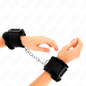 Fesselset pelzgefütterte Handgelenkfesseln Schwarz Verstellbar 17 cm
