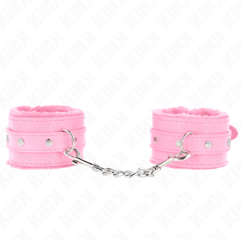 Fesselset Premium pelzgefütterte Handgelenkfesseln Rosa mit Rosa Gürtel Verstellbar 17 cm – Ansicht 2