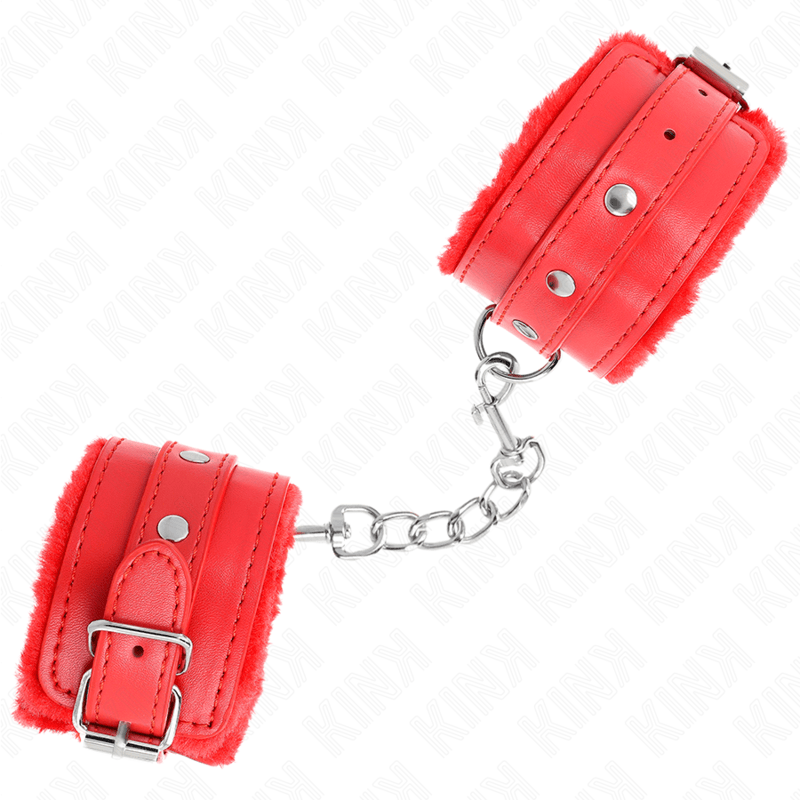 Fesselset Premium pelzgefütterte Handgelenkfesseln Rot mit Rotem Gürtel Verstellbar 17 cm – Ansicht 3