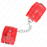 Fesselset Premium pelzgefütterte Handgelenkfesseln Rot mit Rotem Gürtel Verstellbar 17 cm – Ansicht 3
