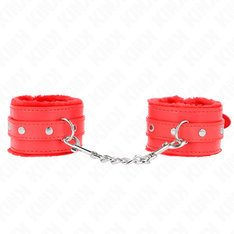 Fesselset Premium pelzgefütterte Handgelenkfesseln Rot mit Rotem Gürtel Verstellbar 17 cm – Ansicht 2