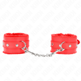 Fesselset Premium pelzgefütterte Handgelenkfesseln Rot mit Rotem Gürtel Verstellbar 17 cm – Ansicht 2
