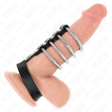 Fetisch-Toy 4 Metall Penisringe Verbunden mit Lederband und Druckverschluss Schwarz