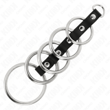 Fetisch-Toy 5 Metall Penisringe Bis Durch Leder Verbunden Schwarz