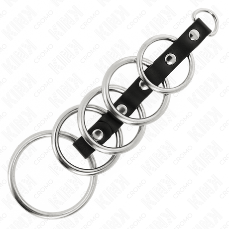 Fetisch-Toy 5 Metall Penisringe Bis Durch Leder Verbunden Schwarz
