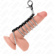 Fetisch-Toy 7 Penisringe aus Metall Bis Verbunden mit Leder und Metallkette Schwarz