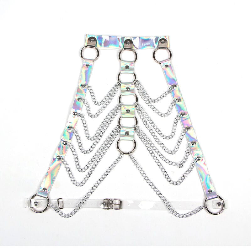 Fetisch-Toy 953737 Brustgurt mit Ringen und Ketten Silber Eine