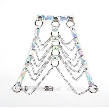 Fetisch-Toy 953737 Brustgurt mit Ringen und Ketten Silber Eine