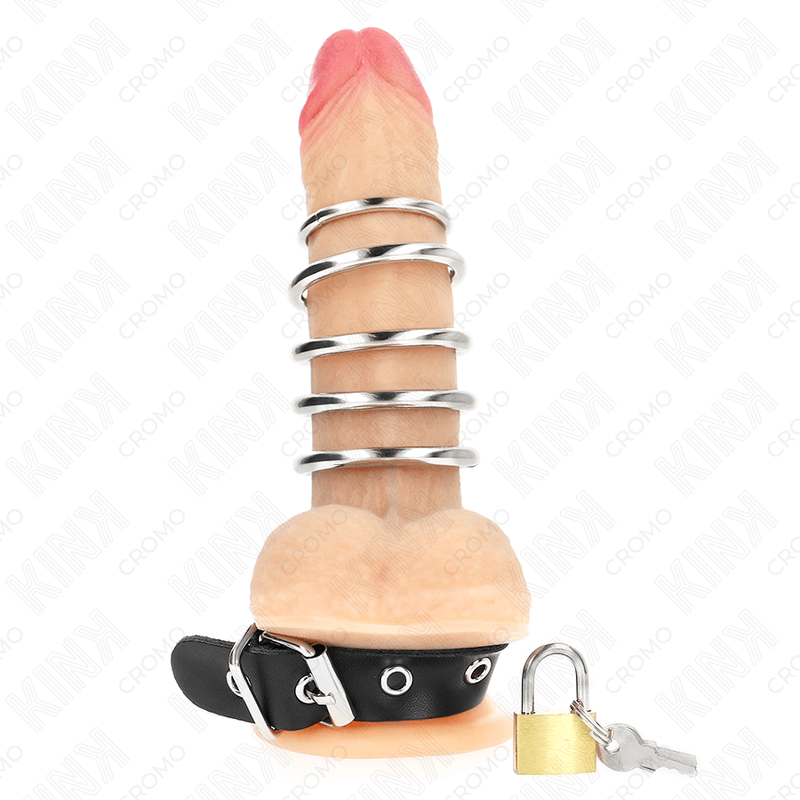 Fetisch-Toy aus Leder mit Verschlussband und 5 Metallringen von Bis Schwarz