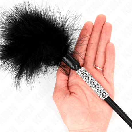 Fetisch-Toy Tickle Federn mit Strass-Griff Schwarz