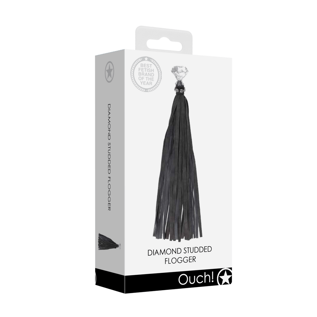 Flogger Ouch mit Strasssteinen Schwarz 33 x 3 cm – Ansicht 2