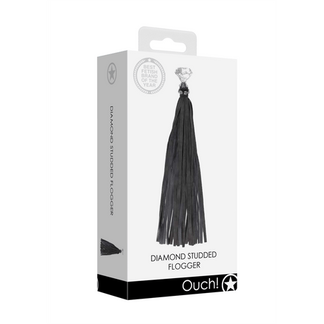 Flogger Ouch mit Strasssteinen Schwarz 33 x 3 cm – Ansicht 2