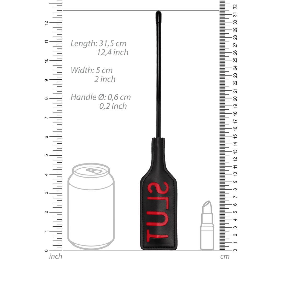 Gerte Ouch mit Aufdruck „Slut“ aus PU-Leder Schwarz 31,5 x 5 cm – Ansicht 3