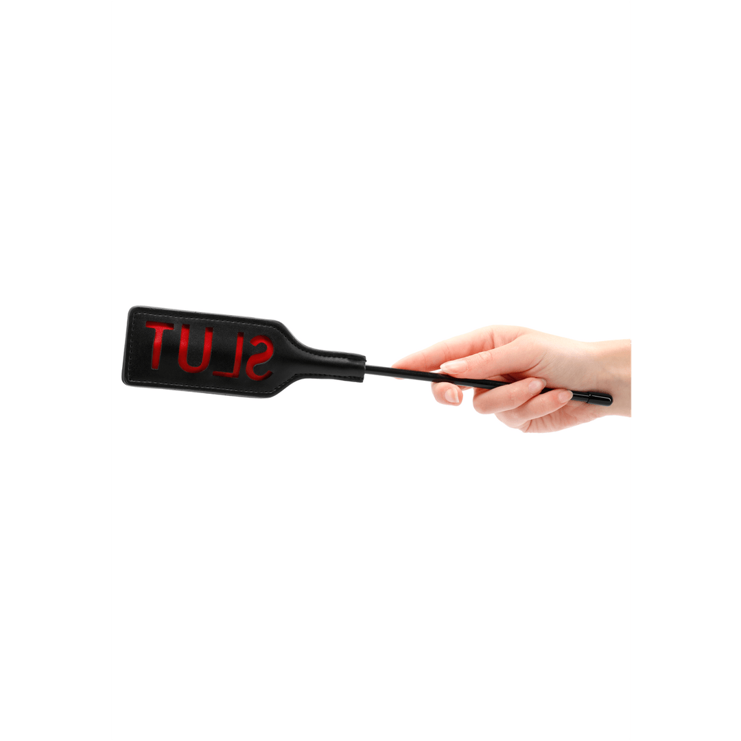 Gerte Ouch mit Aufdruck „Slut“ aus PU-Leder Schwarz 31,5 x 5 cm – Ansicht 4