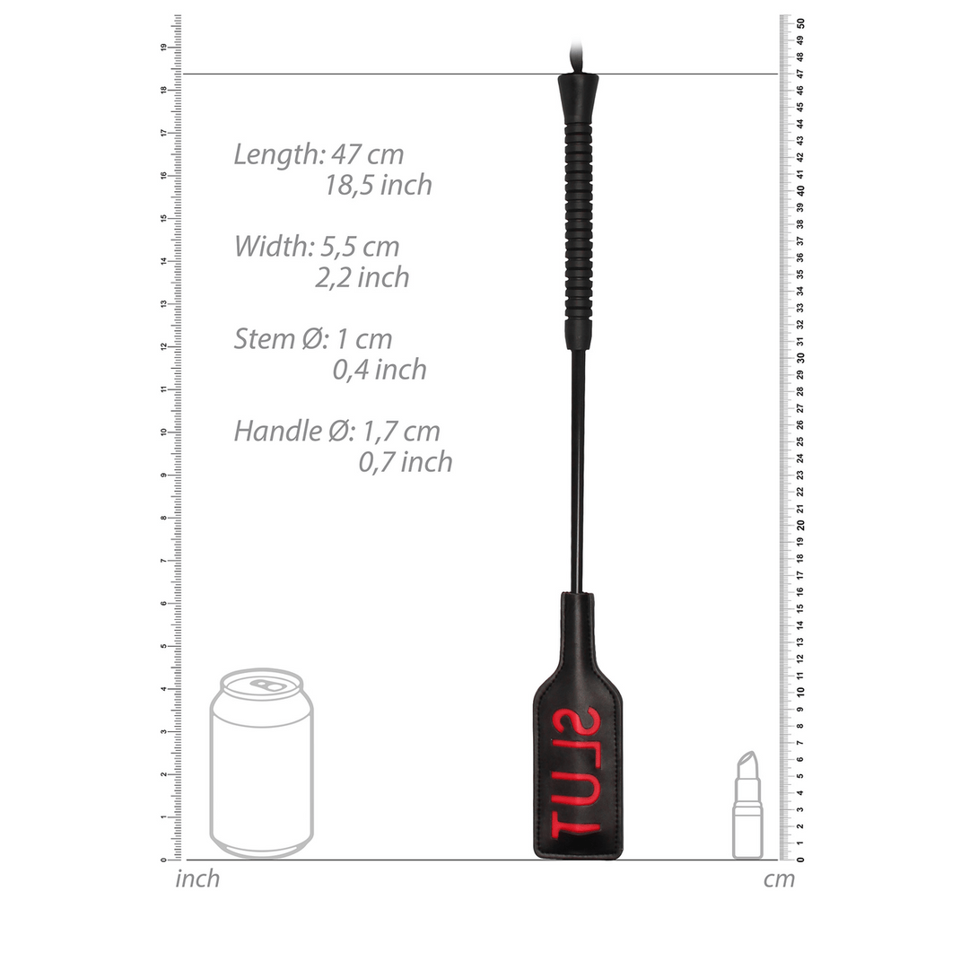 Gerte Ouch mit Aufdruck „Slut“ lang aus PU-Leder Schwarz 47 x 5,5 cm – Ansicht 3