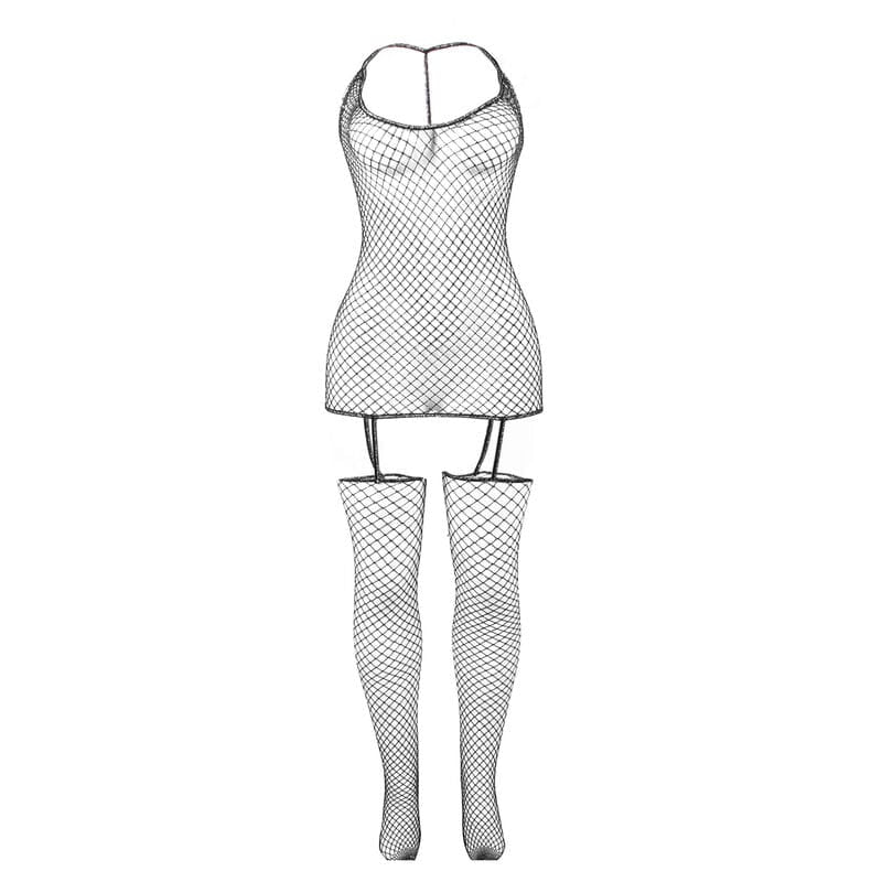 Glänzender Netz-Bodystocking Einheitsgröße – Ansicht 5