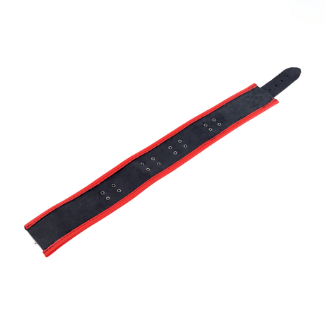 Halsband aus Leder gepolstert mit drei D-Ringen Schwarz und Rot – Ansicht 4