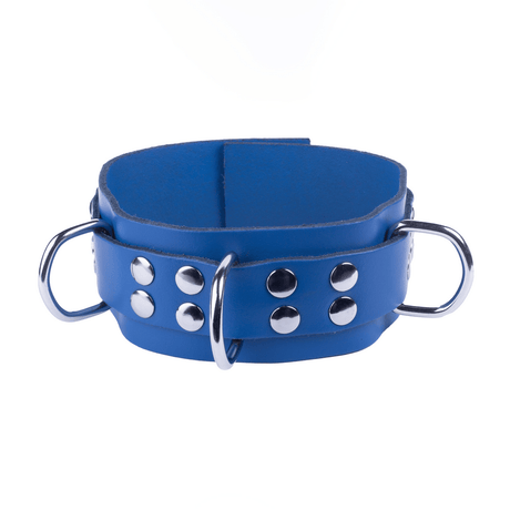 Halsband aus Leder mit drei D-Ringen Blau