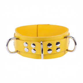 Halsband aus Leder mit drei D-Ringen Gelb