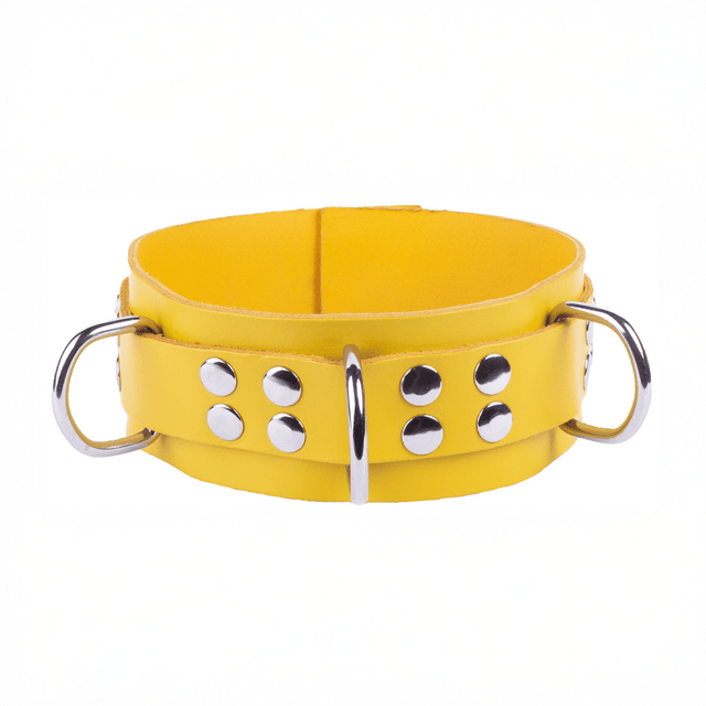 Halsband aus Leder mit drei D-Ringen Gelb