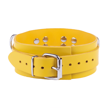 Halsband aus Leder mit drei D-Ringen Gelb – Ansicht 2