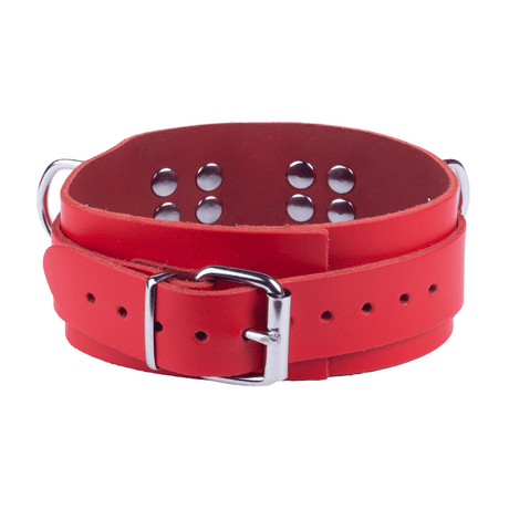 Halsband aus Leder mit drei D-Ringen Rot – Ansicht 2